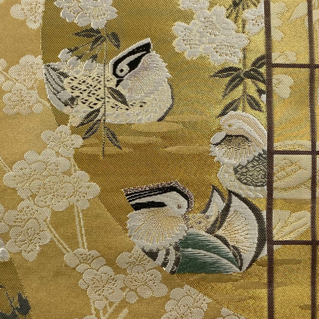 正絹　袋帯　鳳凰　花唐草　蜂　　お太鼓柄　美品