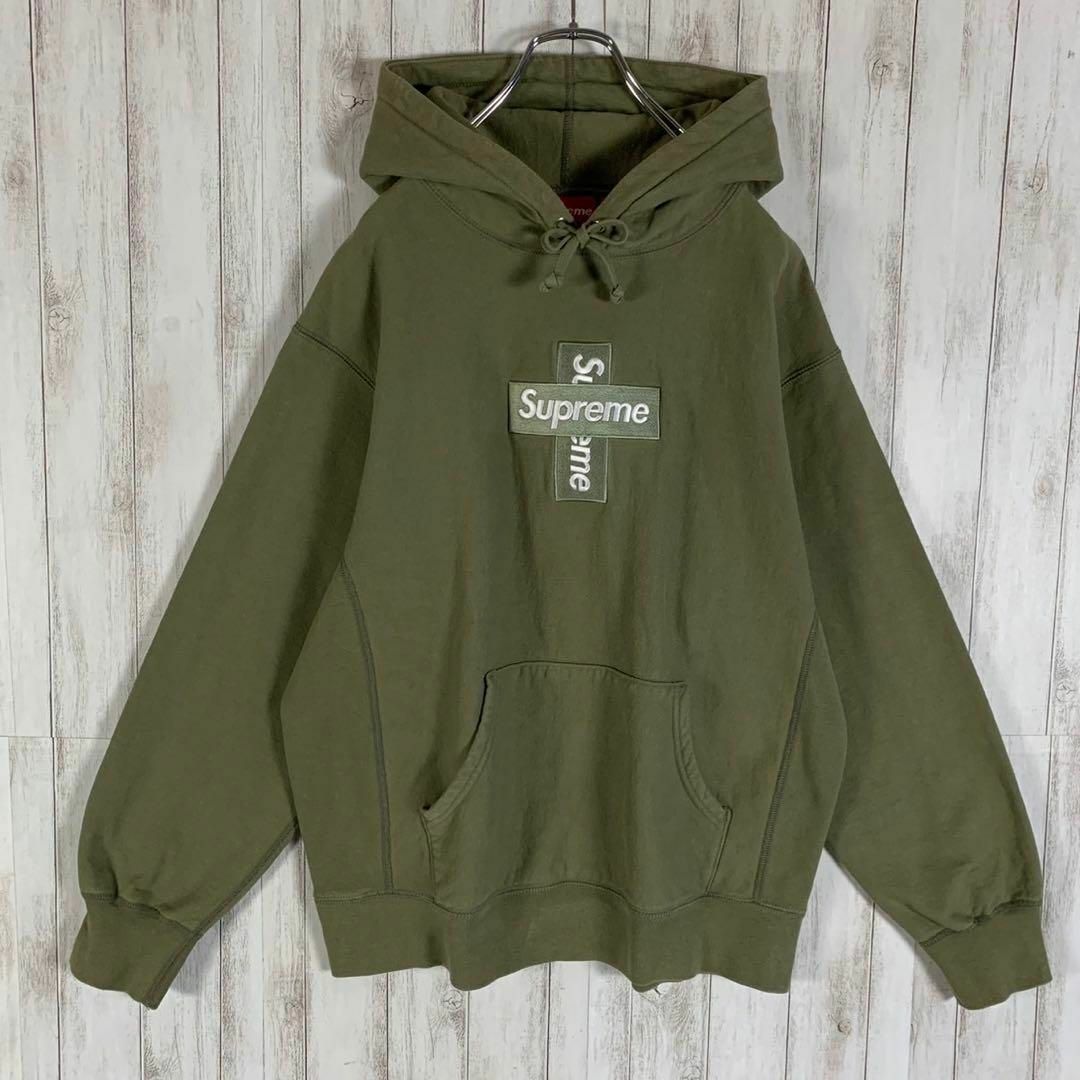 Supreme cross box logo クロス パーカー オリーブMサイズ