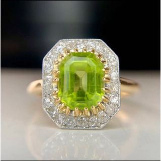 天然ペリドット1.0ct ラフカットダイヤモンドK18 10号
