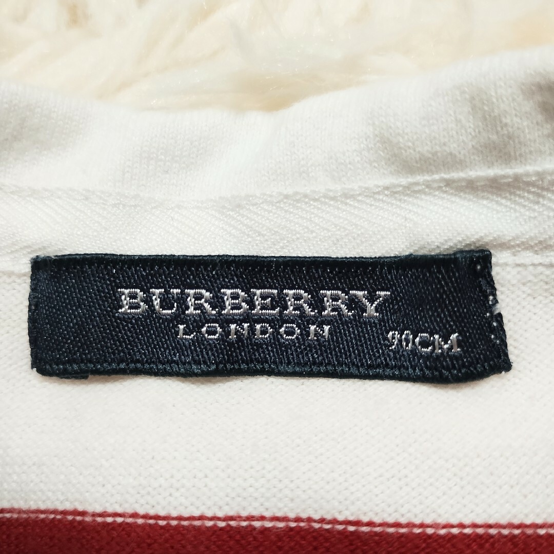 BURBERRY(バーバリー)のBURBERRY　バーバリーロンドン　長袖ボーダーポロシャツ　90　白　赤 キッズ/ベビー/マタニティのキッズ服男の子用(90cm~)(Tシャツ/カットソー)の商品写真