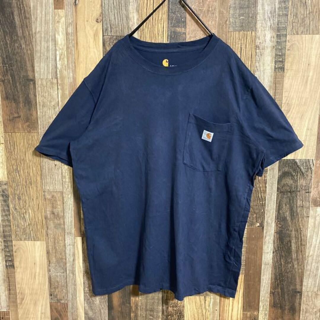 Tシャツ ポケット カーハート ロゴ ネイビー USA 半袖 メンズ 紺