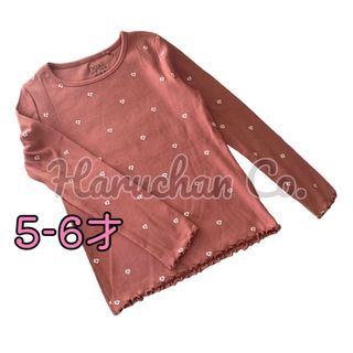 ネクスト(NEXT)の●未使用●5-6才　ダークピンク　花柄　リブ　ロンT(Tシャツ/カットソー)