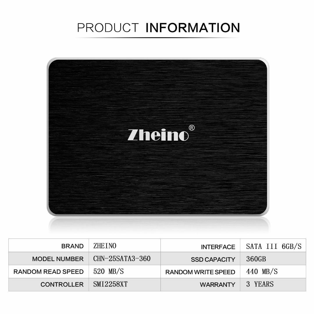 Zheino SATA SSD 360GB 内蔵2.5インチ 7mm 3D Na 3