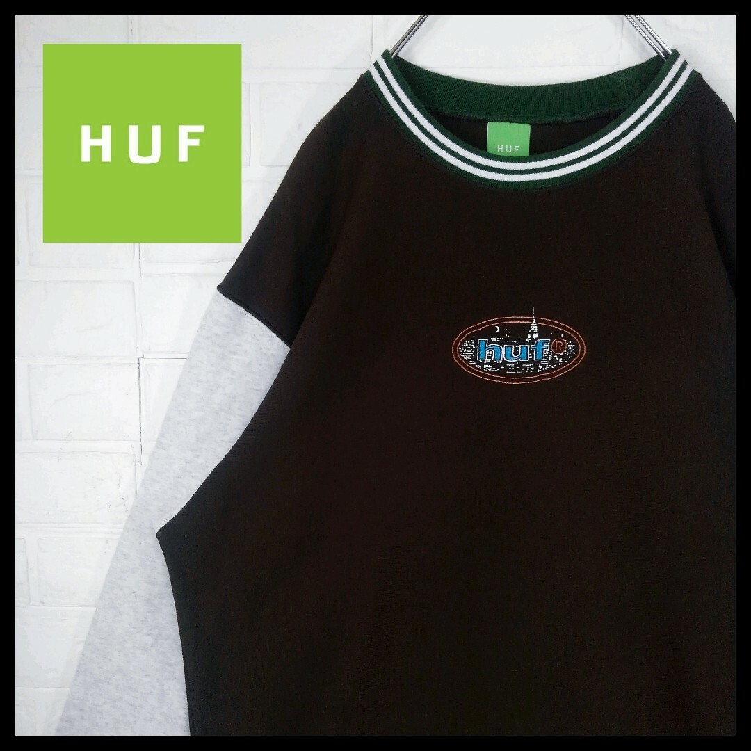 《HUF(ハフ)》cityロゴ刺繍　ビッグシルエット　裏起毛　切り替えスウェット | フリマアプリ ラクマ