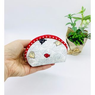 【再販】ミニポーチ☆鯛とねこ&チェック柄（白）小銭入れ　イヤフォンケース(ポーチ)