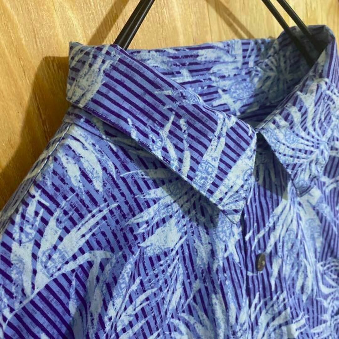 ハワイ  USA 90s 半袖 アロハ シャツ 総柄 ブルー 青 夏 メンズ