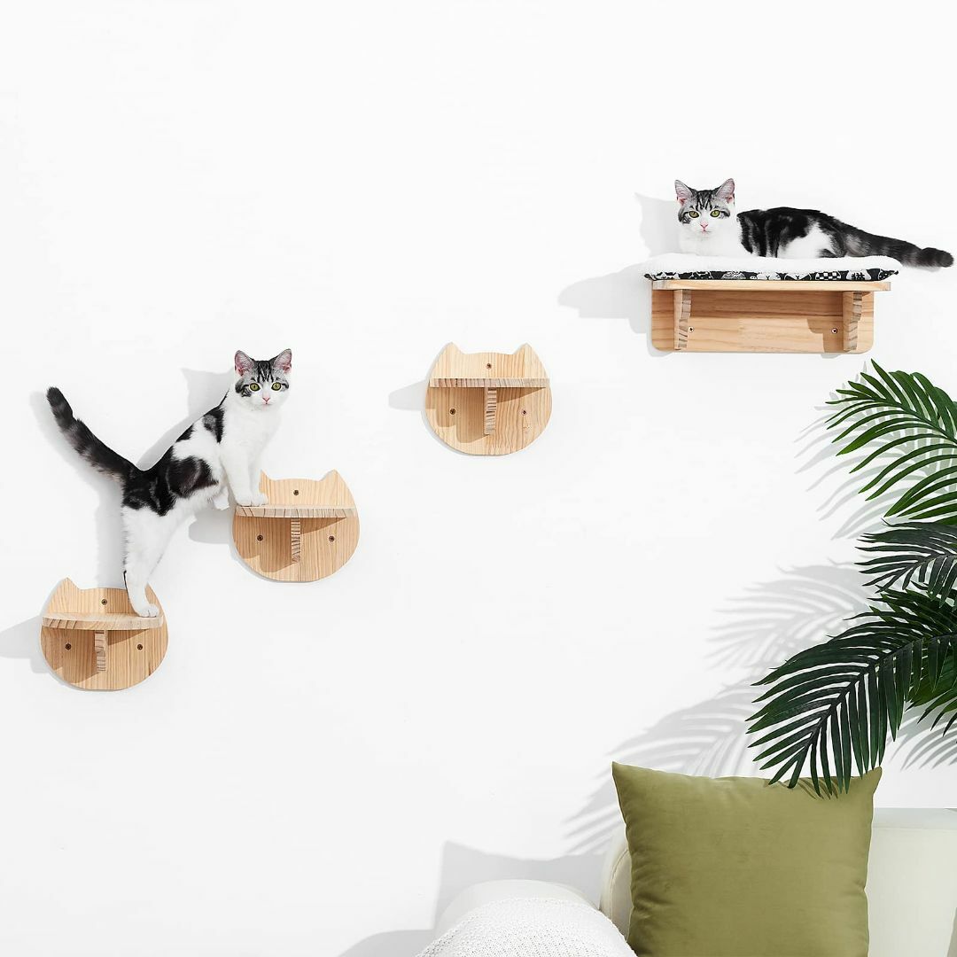 猫 壁取り付け棚 ステップ - 猫 壁 止まり木 家具 遊び 階段 クライマー