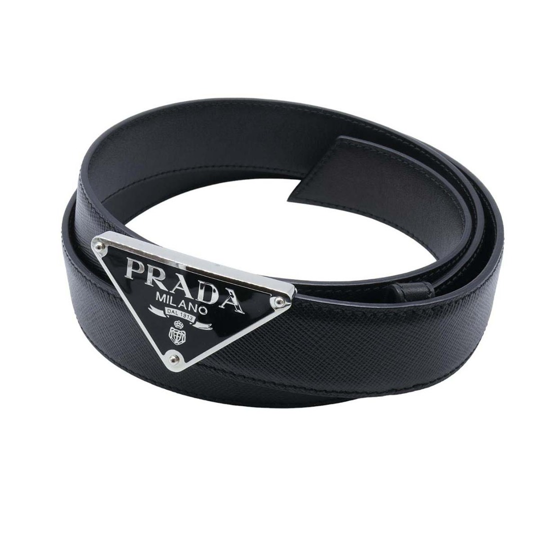 プラダ サフィアーノ レザー 三角ロゴ バックル ベルト 36/90 1CC369 ユニセックス ブラック PRADA 【中古】 【アパレル・小物】  | フリマアプリ ラクマ