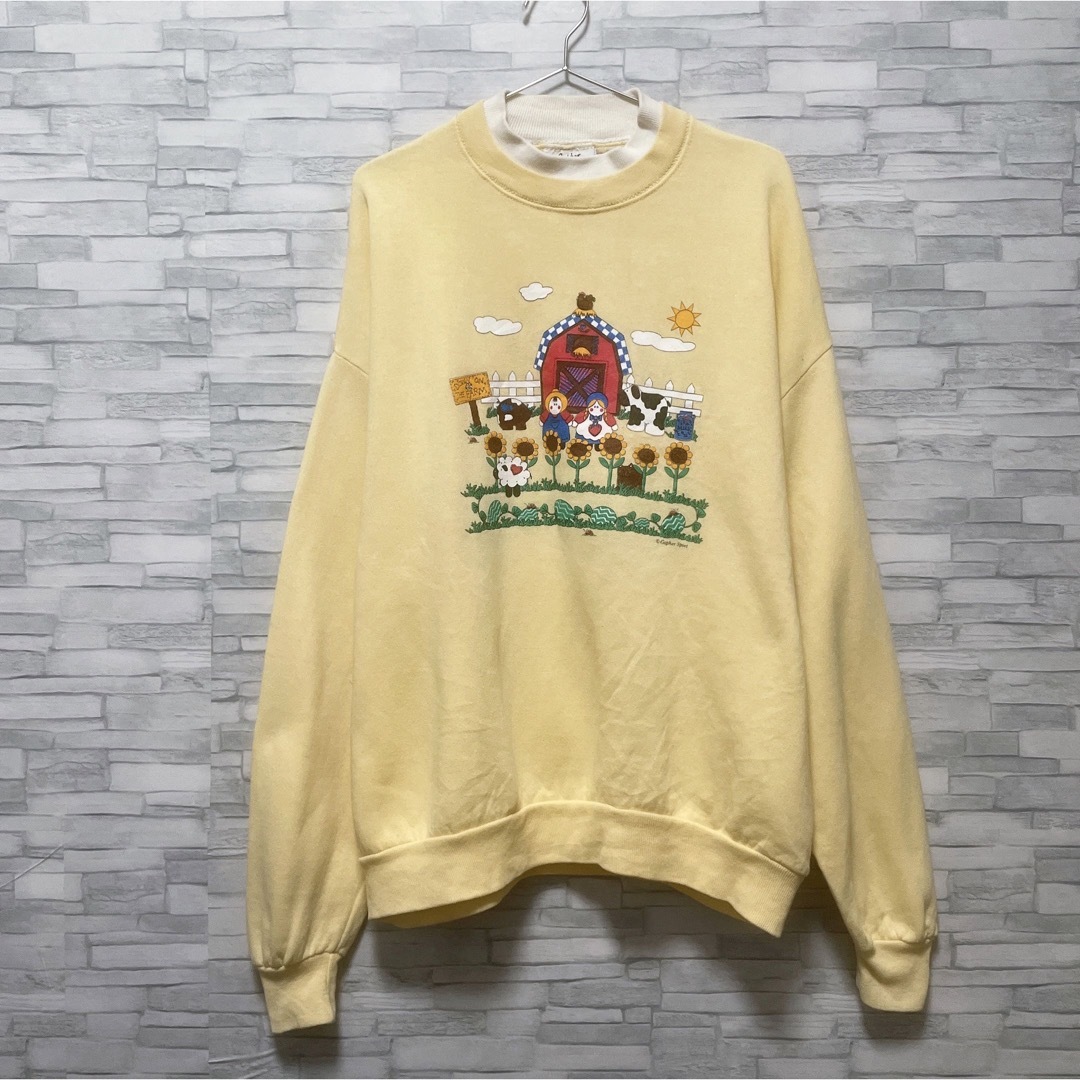 スウェット XL イエロー 黄色 プリント USA製 Vintage 80s