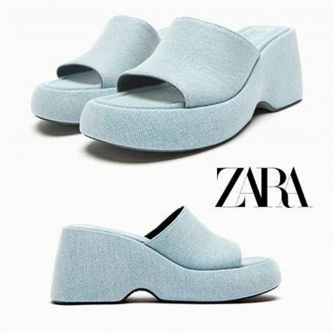 新品★ZARA DENIM WEDGE SANDALS 0930