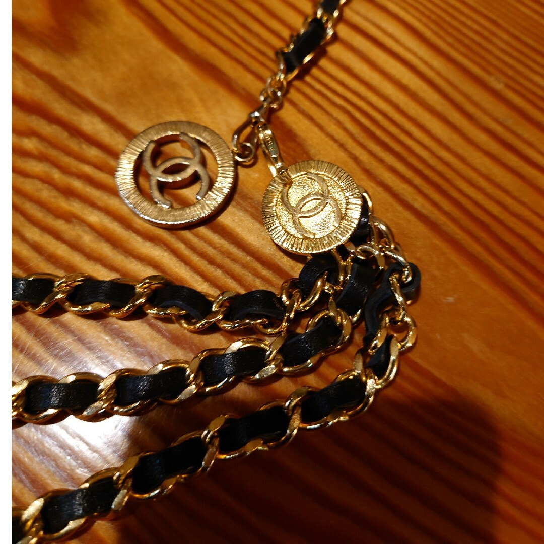 CHANEL シャネル ココマーク 3連ベルトゴールド×黒 チェーンベルト
