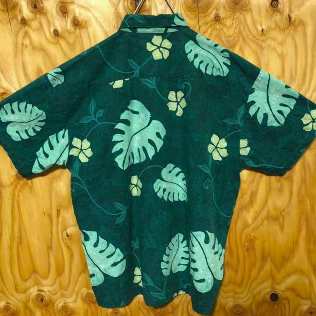 アロハシャツ グリーン 自然 ハワイ USA古着 90s 半袖 柄シャツ 葉っぱ