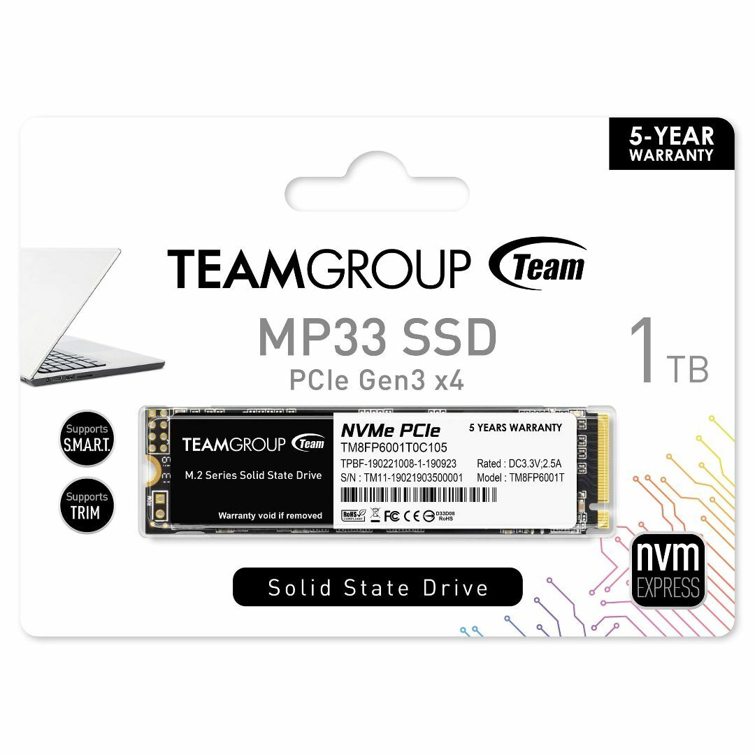 Team M.2 2280 NVMe SSD 1TB PCIe Gen3x4 M PCパーツ