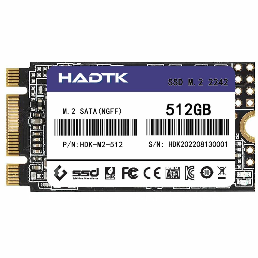 HADTK 512GB 2242 NGFF(M.2 SATA) 内蔵SSD 3Dスマホ/家電/カメラ