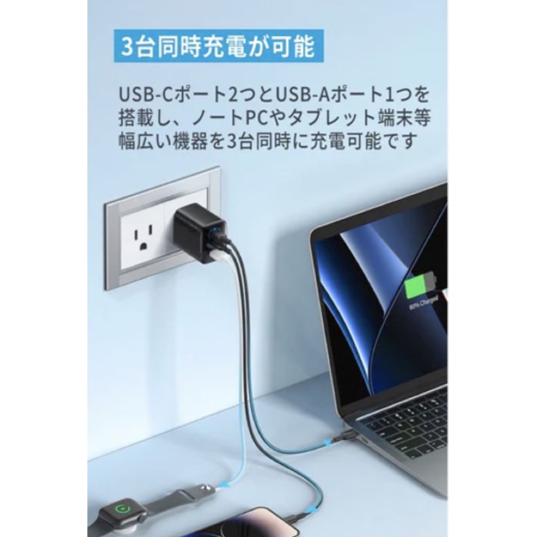 Anker(アンカー)の【新品未開封】ホワイト　Anker 336 Charger（67W） スマホ/家電/カメラのスマートフォン/携帯電話(バッテリー/充電器)の商品写真