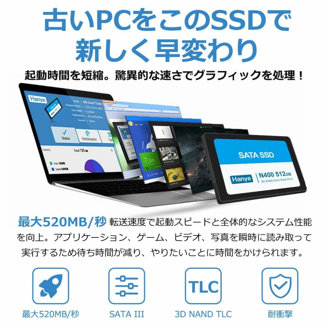 Hanye 512GB 3D NAND TLC採用 内蔵型 SSD 2.5インチの通販 by チロル