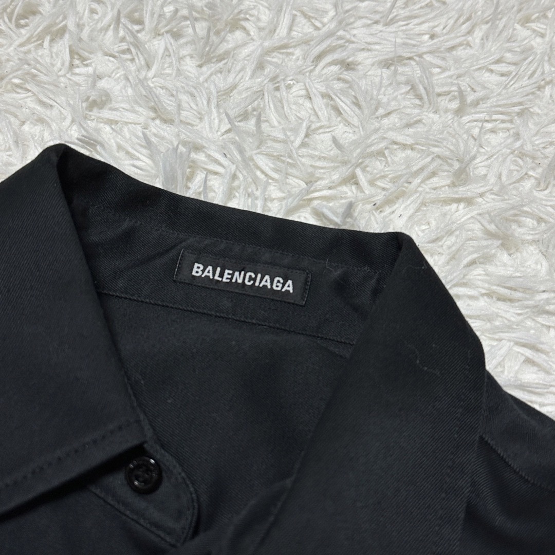 BALENCIAGA　刺繍ロゴ　ヘビーウウェイト　ダブルスリーブシャツ　ブラック