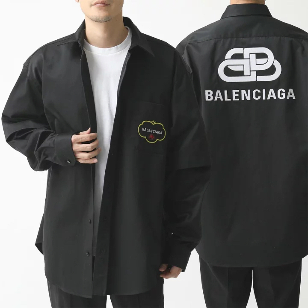 BALENCIAGA　刺繍ロゴ　ヘビーウウェイト　ダブルスリーブシャツ　ブラックのサムネイル
