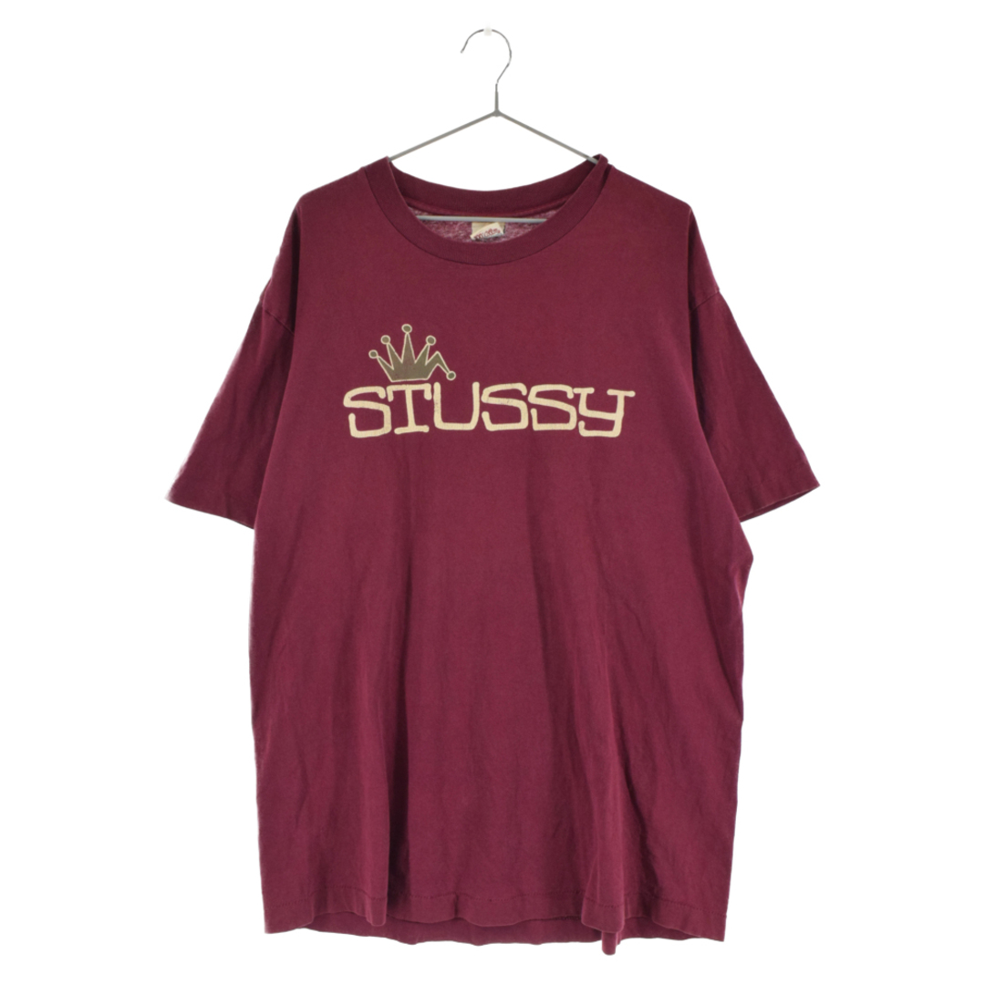 STUSSY ステューシー 90s 白タグ フロントロゴプリント半袖Tシャツ USA製 ボルドー