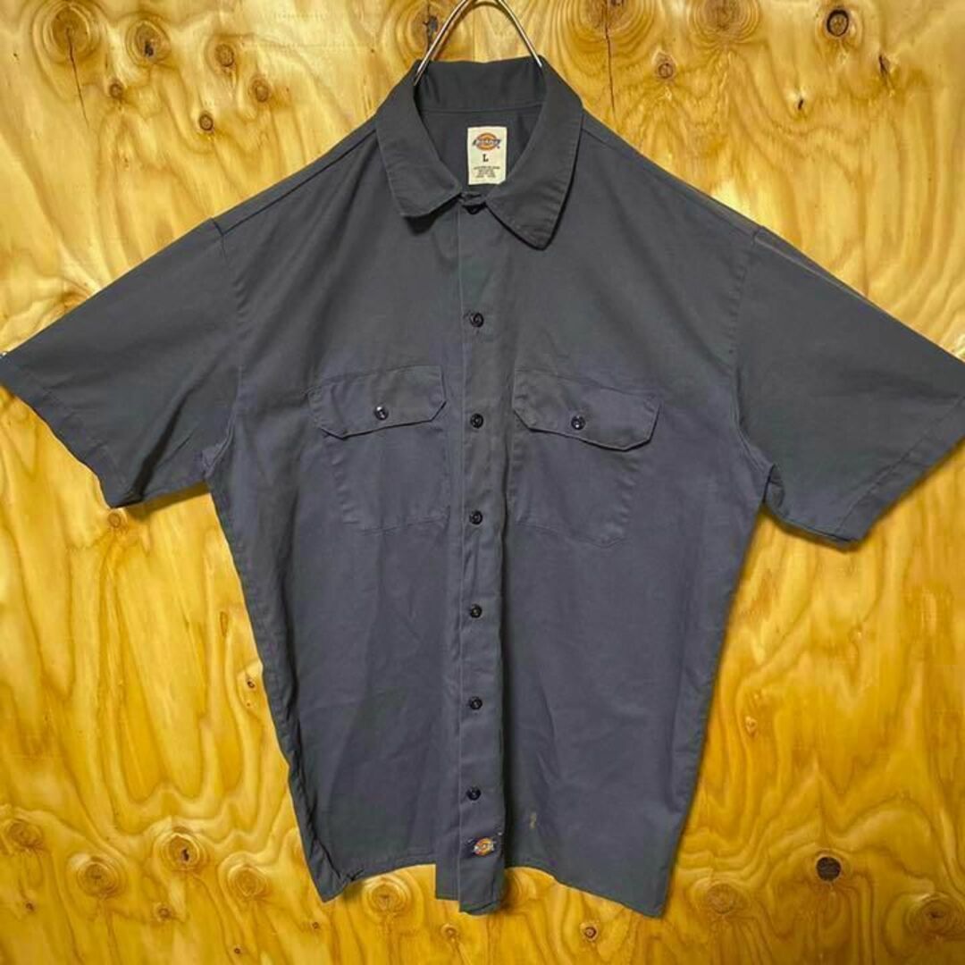 ディッキーズ グレー 無地 USA 90s 半袖 ワークシャツ シンプル