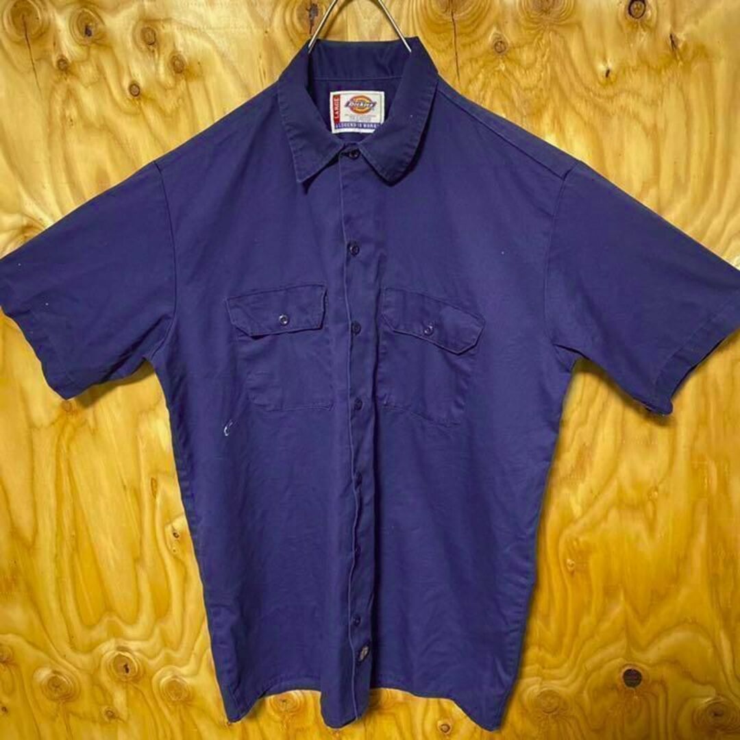 ネイビー ディッキーズ 無地 USA 90s 半袖 ワークシャツ シンプル