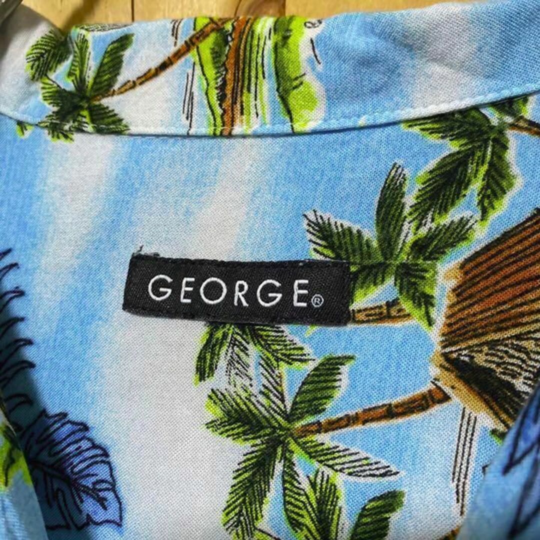 GEORGE ハワイ USA 90s 半袖 アロハ シャツ 総柄 ブルー 青