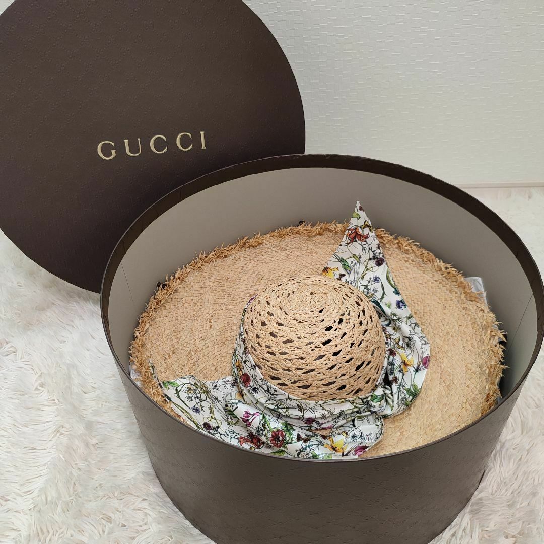 ★未使用タグ付き&箱付き★GUCCI ラフィア ハット フローラ