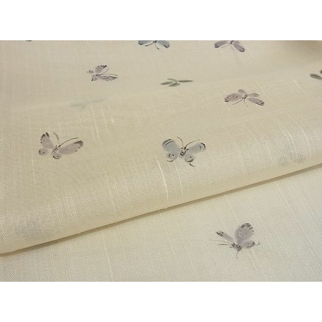 平和屋-こころ店□極上 夏物 生紬 民芸手織 花蝶文 証紙付き 着丈159cm