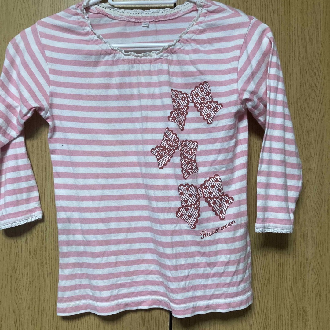 ニッセン(ニッセン)の長袖ピンクボーダーシャツ　130サイズ キッズ/ベビー/マタニティのキッズ服女の子用(90cm~)(Tシャツ/カットソー)の商品写真