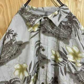 グレー 花 柄シャツ USA古着 90s 半袖 アロハ シャツ 総柄 メンズ 夏の ...