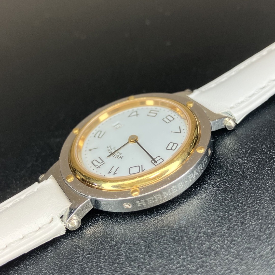 稼働品 良品】エルメス 腕時計 クリッパー ゴールドコンビ レディース-