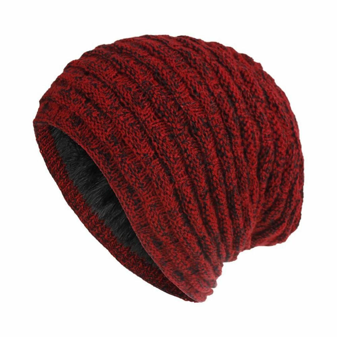 【レッド色】ニット キャップ  メンズ裏ボア付き 防寒対策 暖かい秋冬 メンズの帽子(ニット帽/ビーニー)の商品写真