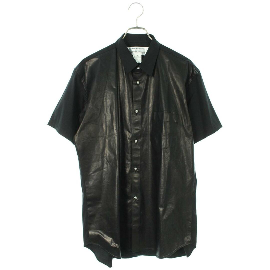 クロムハーツ  CDG SS BLK LTHR/BLK PP クロスボールボタンレザー切り替え半袖シャツ メンズ M