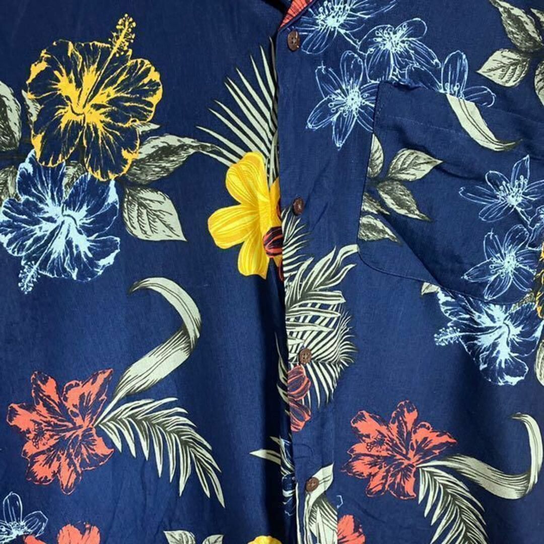 George ネイビー アロハシャツ ハワイアン 花柄 2XL USA 半袖