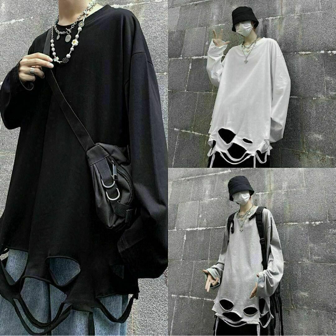 とっておきし福袋 新品 メンズ ブラック ダメージ XL ロンT Tシャツ モード系 ストリート Tシャツ とっておきし福袋 新品 メンズ ブラック ダメージ XL ロンT Tシャツ モード系 ストリート Tシャツ