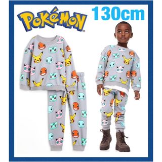 エイチアンドエム(H&M)の未使用h&mポケモン裏起毛トレーナーパンツセットアップ130cm(Tシャツ/カットソー)