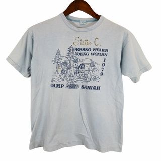 チャンピオン(Champion)の70年代 USA製 Champion チャンピオン キャンプ 半袖Ｔシャツ シングルステッチ スカイブルー (レディース L) 中古 古着 O4816(Tシャツ(半袖/袖なし))