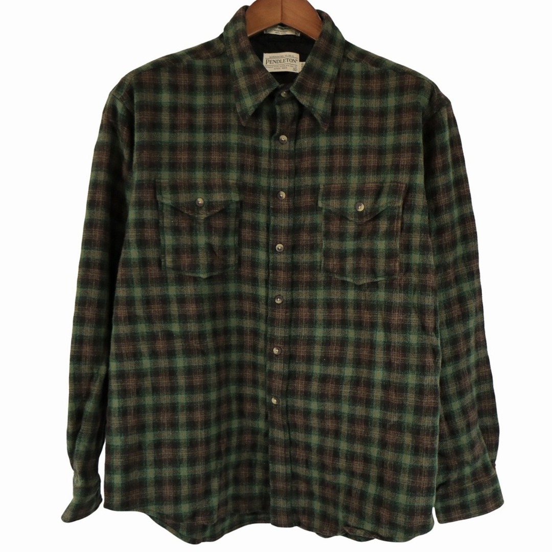 PENDLETON(ペンドルトン)のPENDLETON ペンドルトン ウール 長袖シャツ チェック柄 グリーン (メンズ XL) 中古 古着 O4830 メンズのトップス(シャツ)の商品写真