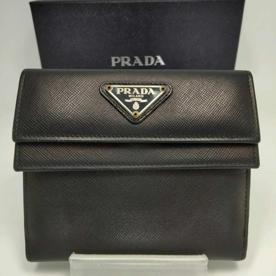 【人気・美品】PRADA プラダ 三角プレート サフィアーノレザー 長財布 黒