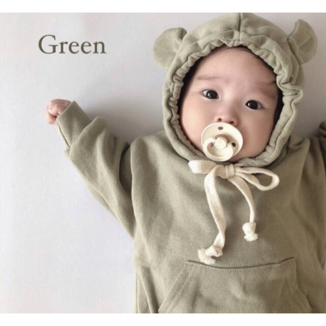 babyGAP(ベビーギャップ)の【即納】クマさんオールインワンパーカー / Green / 90cm キッズ/ベビー/マタニティのベビー服(~85cm)(ロンパース)の商品写真