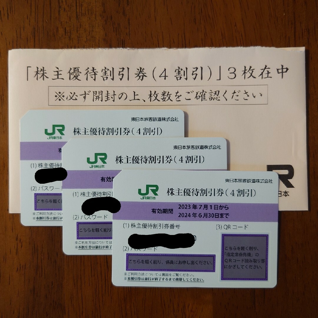 JR東日本（東日本旅客鉄道株式会社）株主優待割引券３枚 チケットの乗車券/交通券(鉄道乗車券)の商品写真