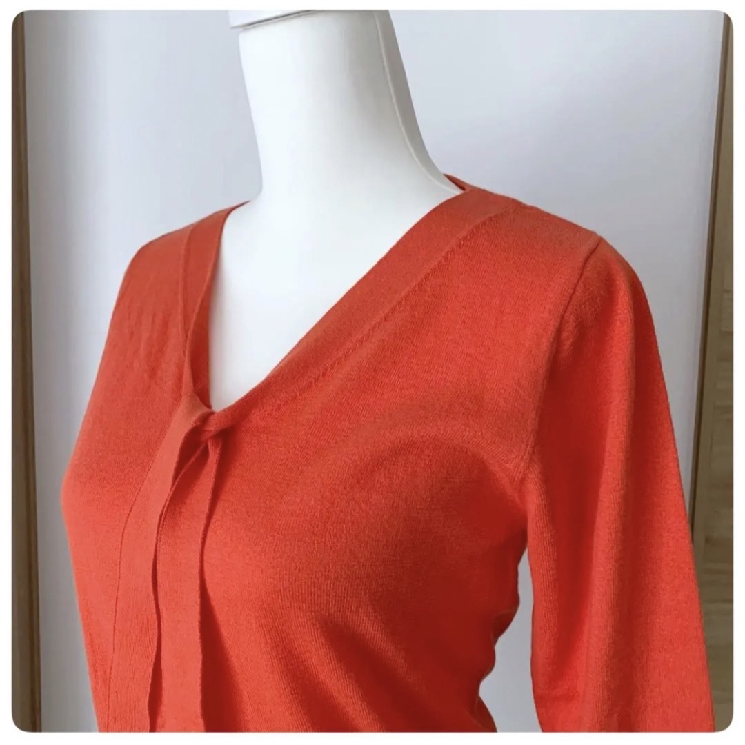 CLEAR IMPRESSION(クリアインプレッション)のクリアインプレッション　ニット　五分袖　綿100% サイズ2 オレンジ　美品 レディースのトップス(ニット/セーター)の商品写真