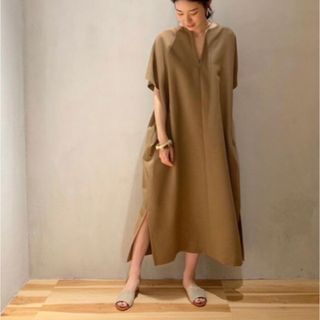 プラージュ(Plage)のサックワンピース　plage 美品　キャメル　リボン付き　ペチコート付き(ロングワンピース/マキシワンピース)