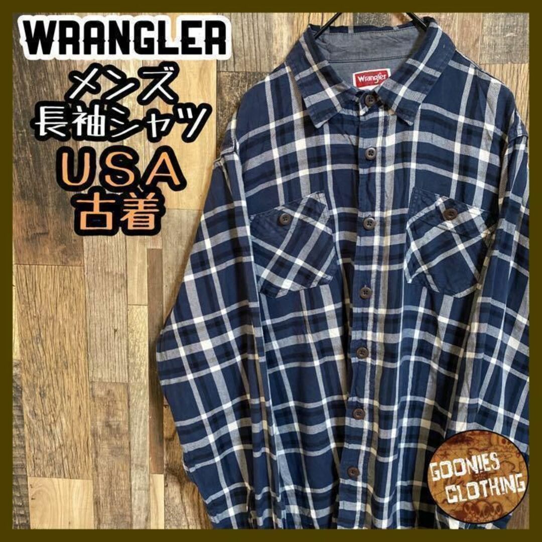 Wrangler - ラングラー メンズ USA古着 長袖 シャツ チェック ネイビー