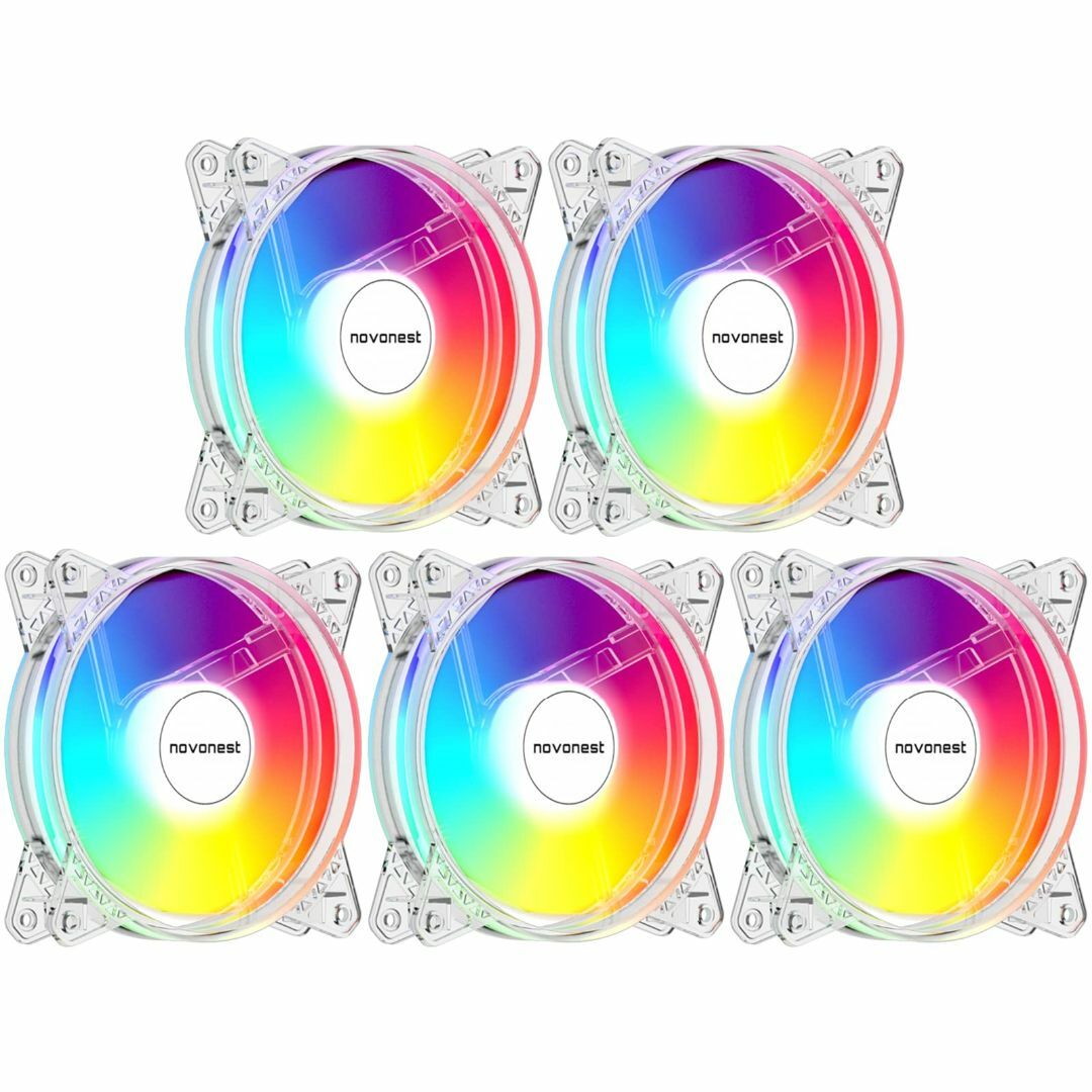 【スタイル:透明-5本】Novonest ARGB PCケースファン 120mm