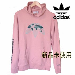 adidas ワンポイント スウェット パーカー ピンク×ホワイト M