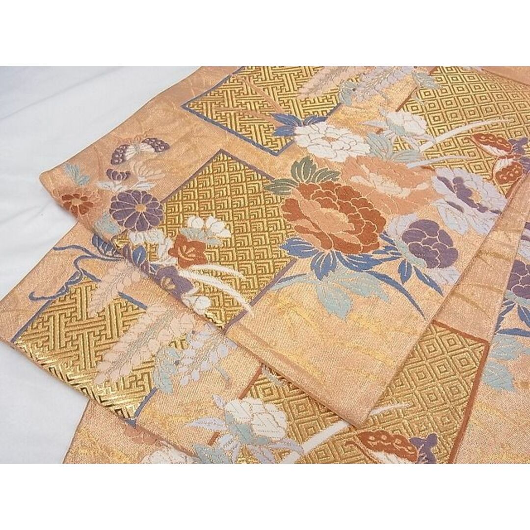 平和屋-こころ店■佐賀錦 六通柄袋帯 唐織 枝花文 金糸 正絹 逸品 B-fw010