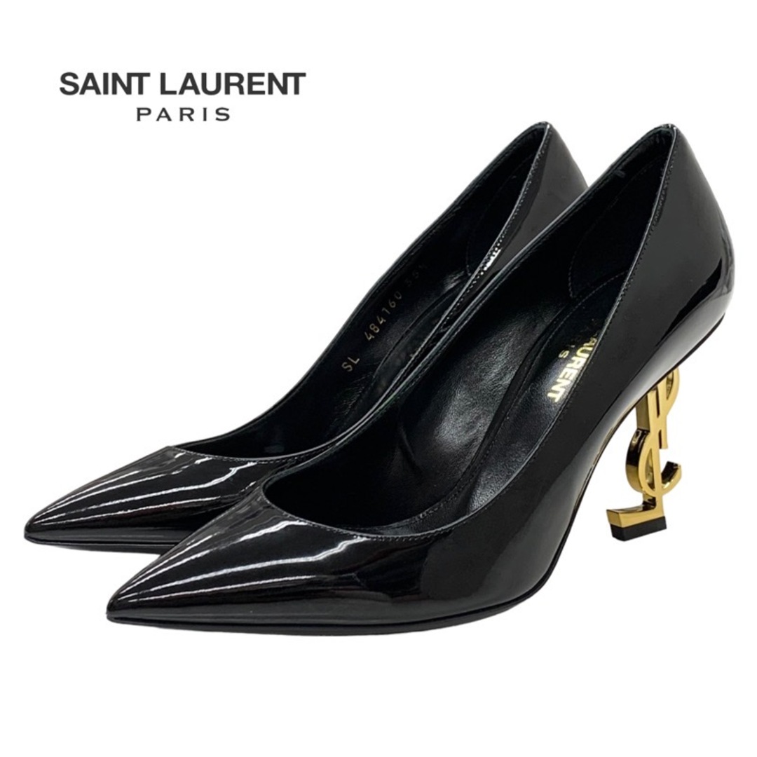 サンローラン SAINT LAURENT オピウム パンプス 靴 シューズ パテント ブラック 黒 ゴールド YSLロゴヒールモデル