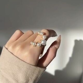 ゴールド パールリング真珠デザイン フリーサイズ指輪k１８色☆指元の ...
