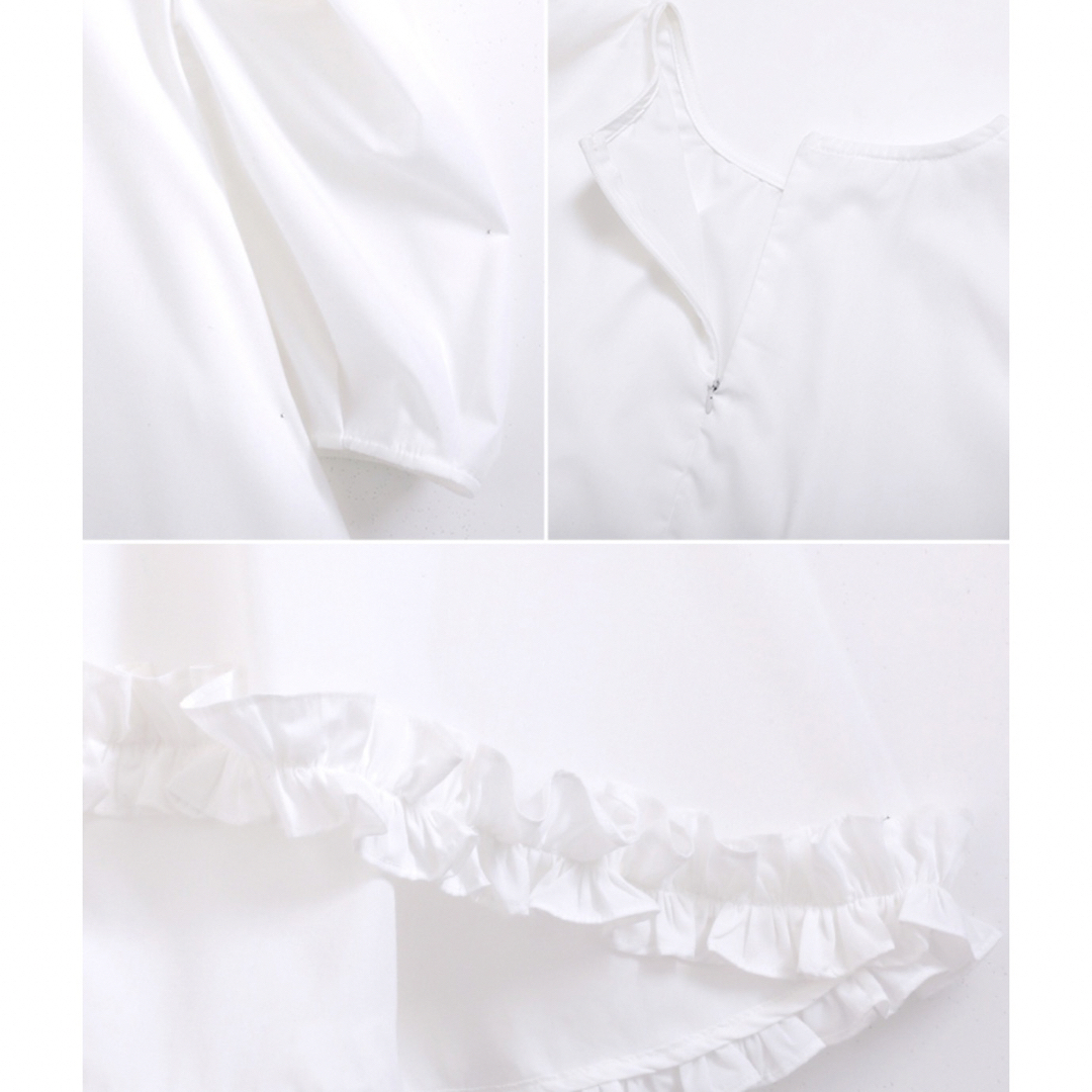 裾フリル ボリューム袖 フレアブラウス 裾フリルトップス ブラウス  レディースのトップス(シャツ/ブラウス(半袖/袖なし))の商品写真